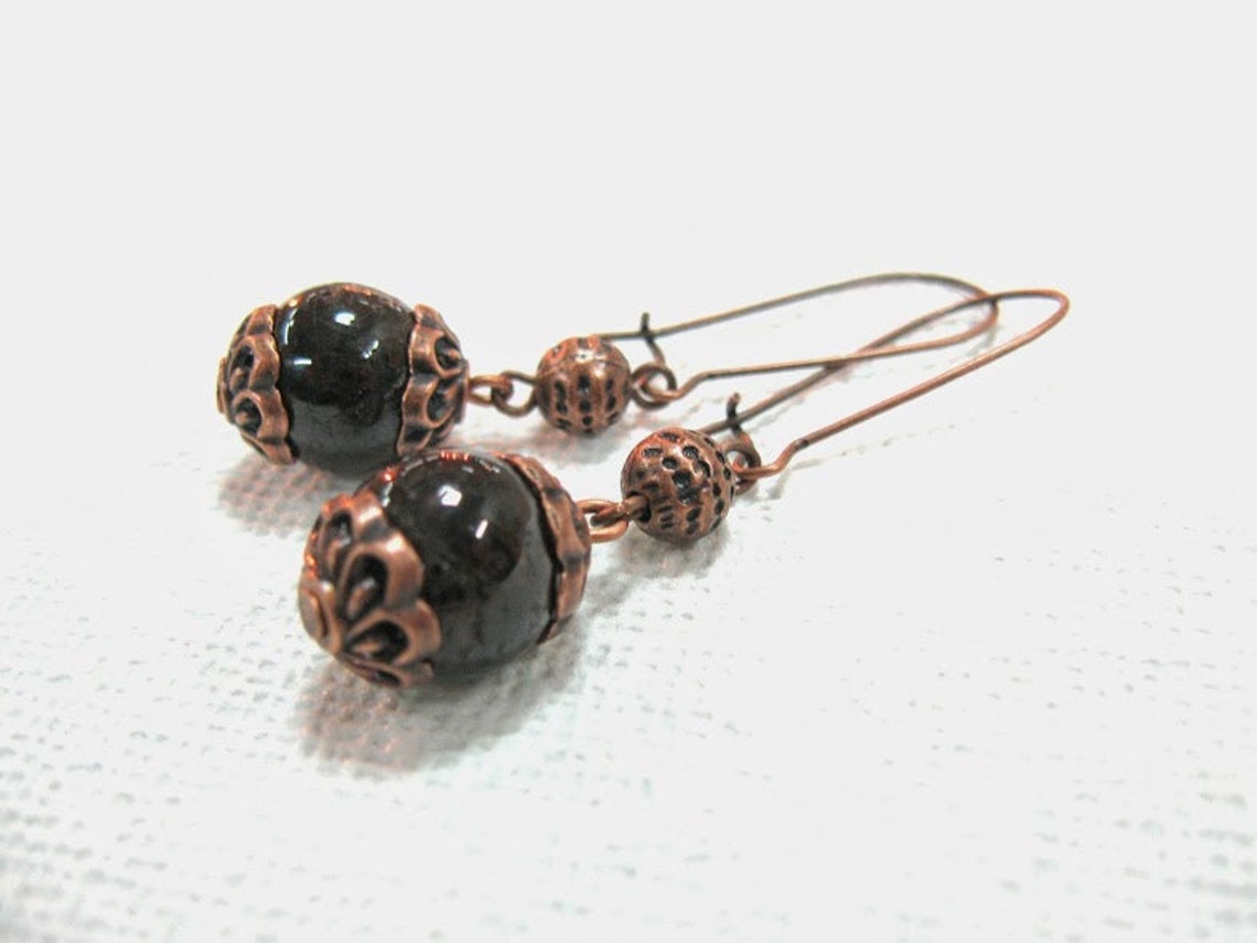 Natural Earrings Antiqued Copper Long Dangles With Etsy