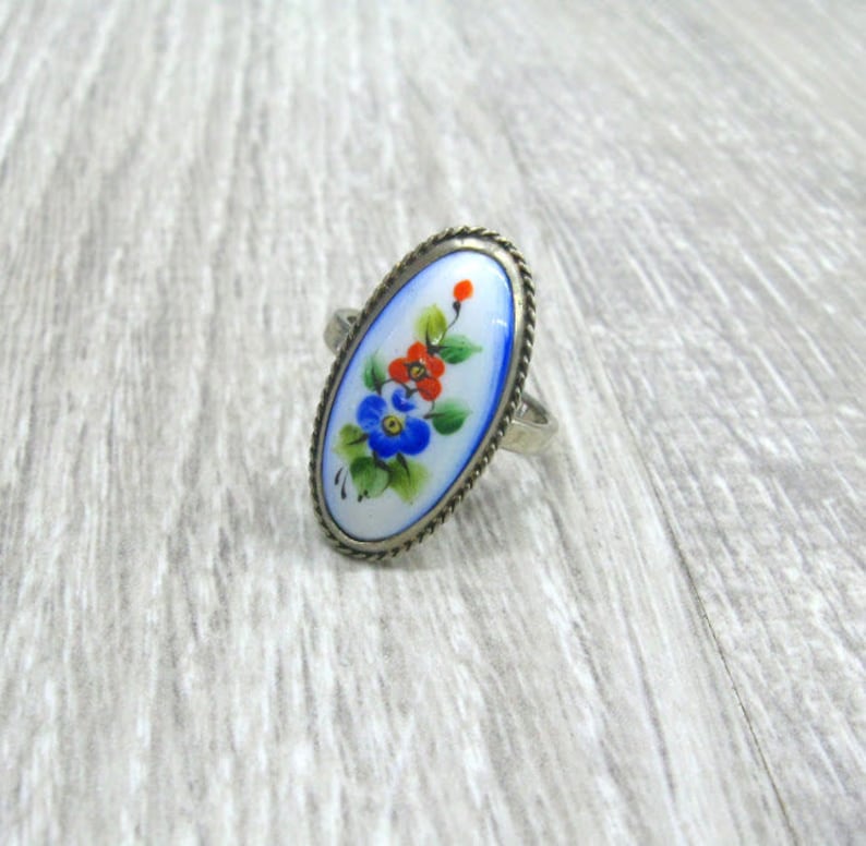 Finift Enameled Jewelry USSR Vintage Ring Enamel Painting Etsy