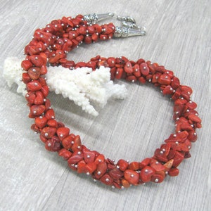 Chunky Red coral necklace Natural sponge coral chips beaded cluster terracotta red gemstone necklaces 22 inches strand genuine coral jewelry