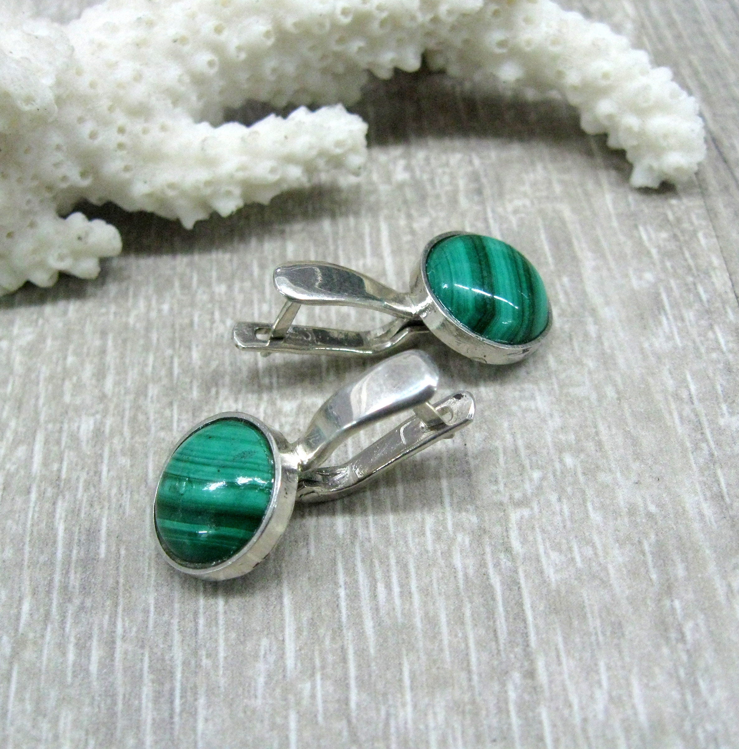 Genuine Malachite earrings in sterlign silver Green Malachite Etsy