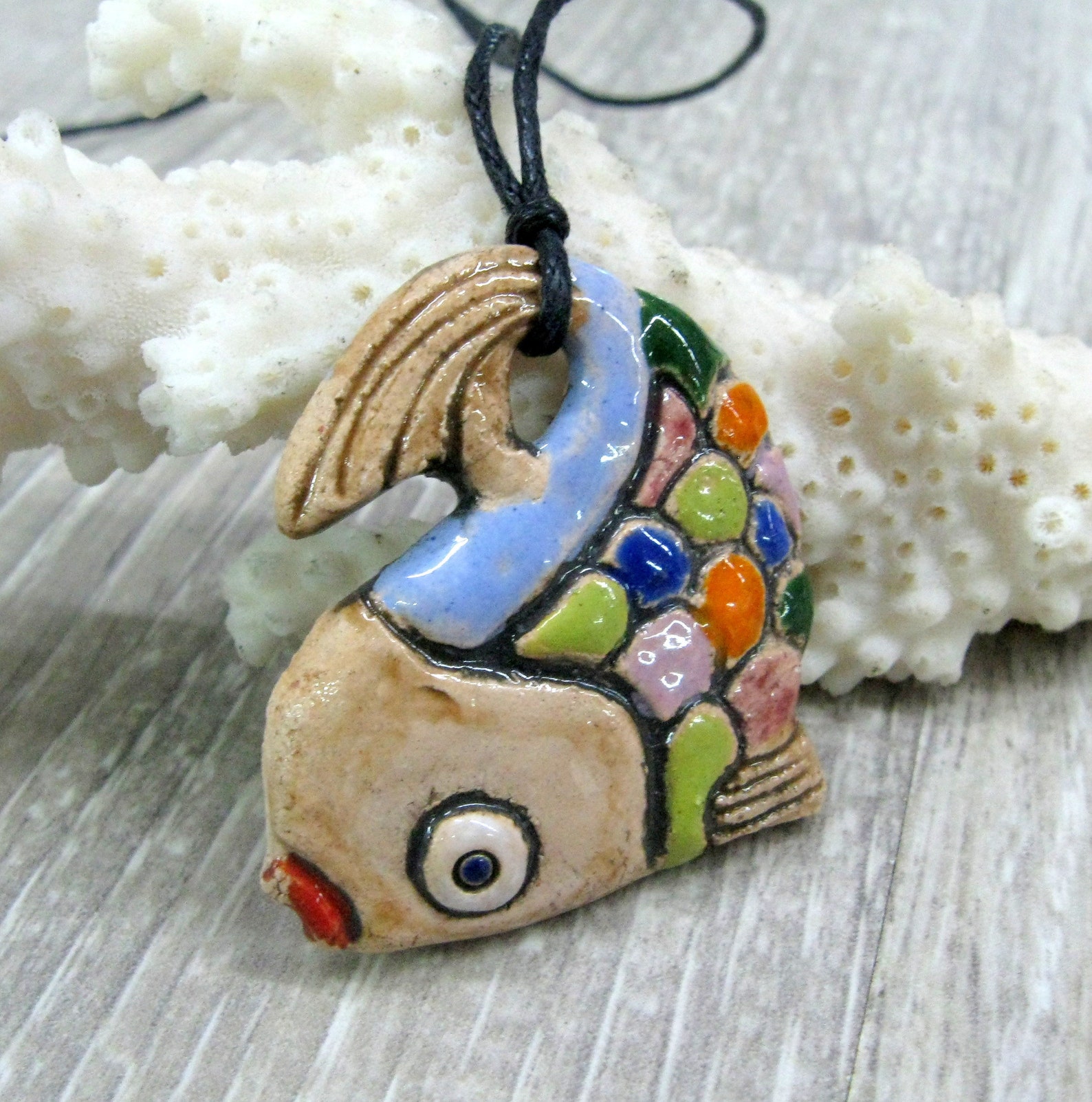 Whimsical Fish Jewelry Cute Fish Pendant Ceramic Necklace Etsy