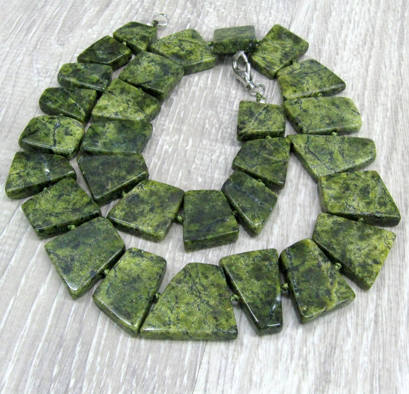 Russian Serpentine Gemstone Jewelry Chunky Stone Slab Necklace Etsy