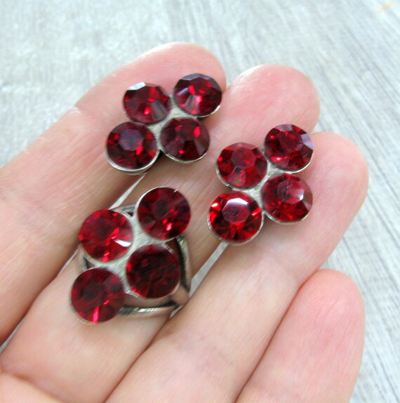 Dark red Vintage statement ring earrings set CVze… - image 6