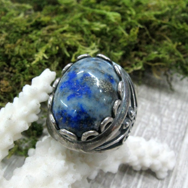 Seltene Mineralien-Blaue und Gratis-Lapis Lazuli sz 7 3/4 Ring Russische Edelstein-Vintage-Aussage Ringe einzigartiges Geschenk für Frau