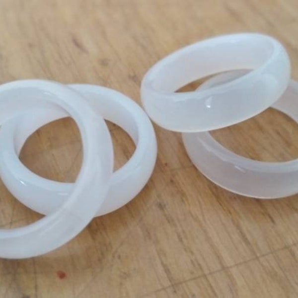 Milky white agate rings solud stone bands 6 mm wide size 6 to 8.5 white gemstone stacking ringsnatural undied agate chalcedony