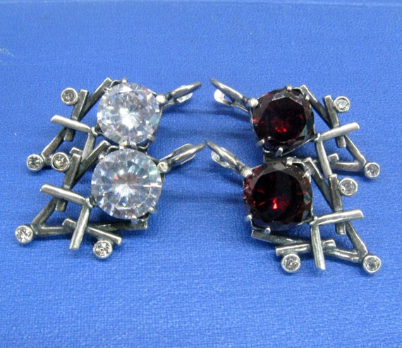 Russian vintage silver earrings Red garnet imitat… - image 10