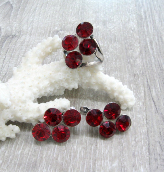 Dark red Vintage statement ring earrings set CVze… - image 1