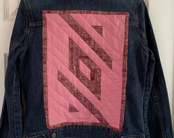 Quilted Patchwork Denim Jacket upcycled Sz M women's