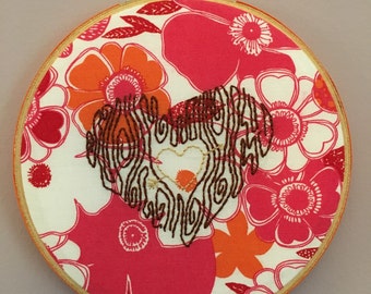 Embroidery, Hoop Art, Woodgrain Heart