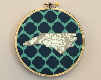 North Carolina Applique Hoop Art - Damask & Tile Print