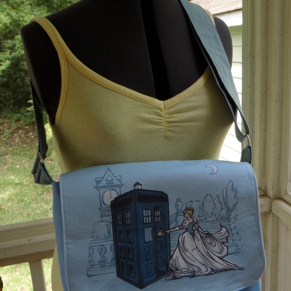 Cinderella/TARDIS Dr Who small messenger bag feat. Karen Hallion artwork