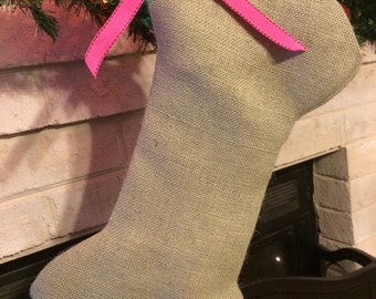 Burlap dog bone stocking with bow