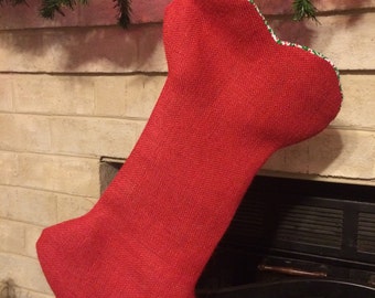 Red burlap dog bone stocking