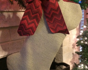 Burlap dog bone stocking with bow
