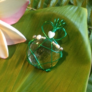 Green Wire Wrapped Glass Pentagram Pendant