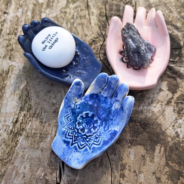 Ceramic Hamsa Helping Hand tea light holder/ trinket dish/ incense burner