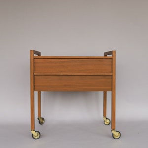 Sewing cabinet/ Mid-century sewing cart on wheels/ Vintage side table cart/ Nightstand on wheels/ Sewing table/Two drawers