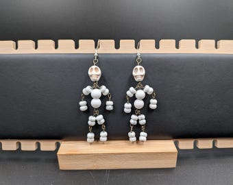 Howlite Crackle Quartz Skeleton Earrings