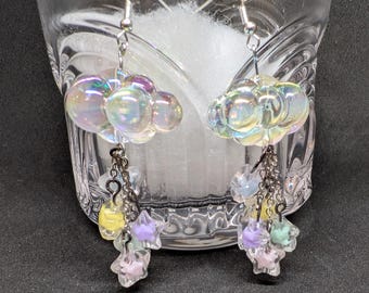 Iridescent Pearlescent Cloud Pastel Star Silver Celestial Magic .925 Silver Earrings