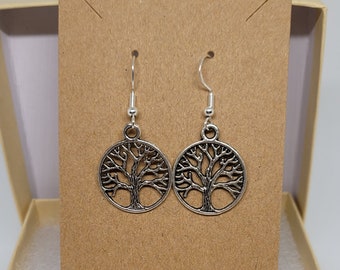 Tree of Life Repurposed Charm Dangle .925 Silver Earrings
