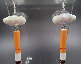 Novelty Plastic Quit Smoking Cigarette Campy Earrings