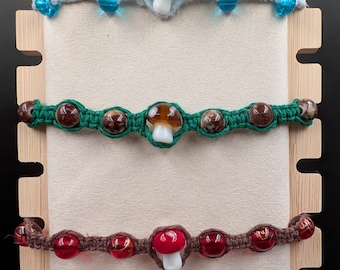 Glass Mushroom Beaded Hemp Bracelet