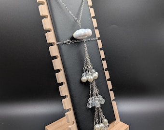Rain Snow Cloud Beaded Long Statement Pendant Necklace