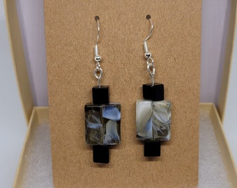 Smokey Glass and Hemetite .925 Silver Earrings