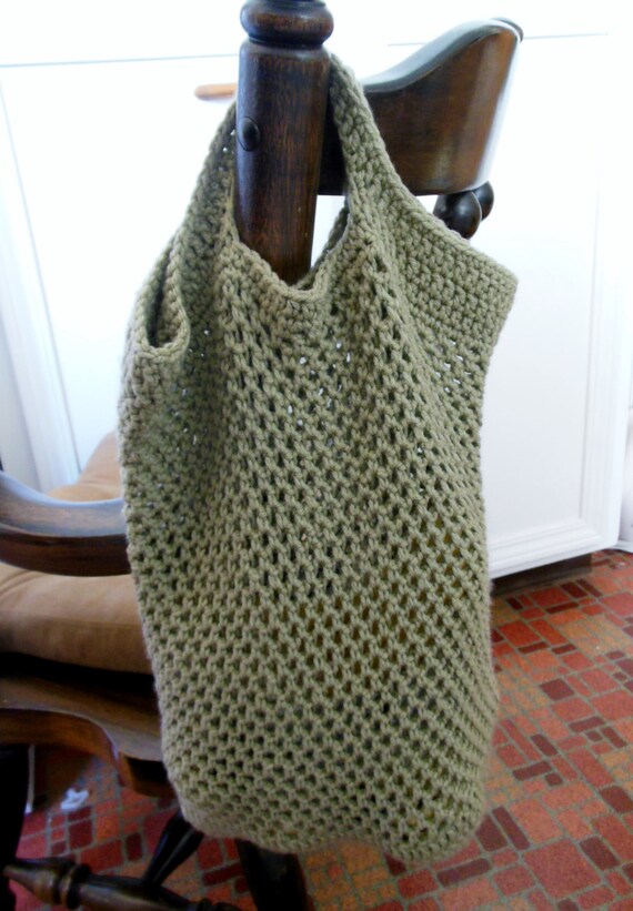 Items similar to Handmade Crochet Reusable Grocery Bag Taupe on Etsy