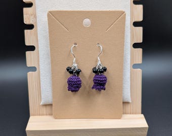 Micro Amigurumi Crochet Thread Octopus .925 Silver Earrings