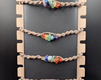 Rainbow Gemstone Chip Beaded Hemp Bracelet