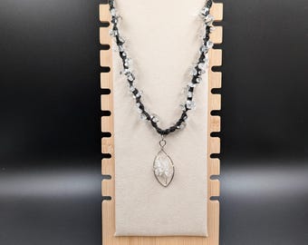Wabi-sabi Clear Quartz Chip Necklace, Wire Wrapped Tree of Life Pendant, Hemp Cord Jewelry