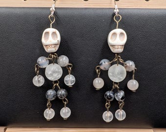Agate Tourmaline Quartz and Howlite Skeleton Earrings