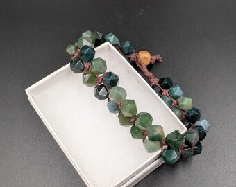 Faceted Moss Agate Bead Hemp Bracelet