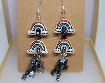 Stars and Rainbows Dangle Statement .925 Silver Earrings