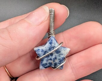Wire Wrapped Sodalite Star Carving Pendant