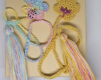 Flower and Bug Crochet Lace Bookmark