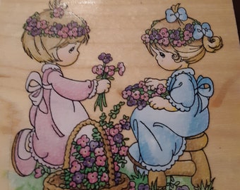 Precious moments friendship blooms stampendous, wooden,  rubber, stamp,241