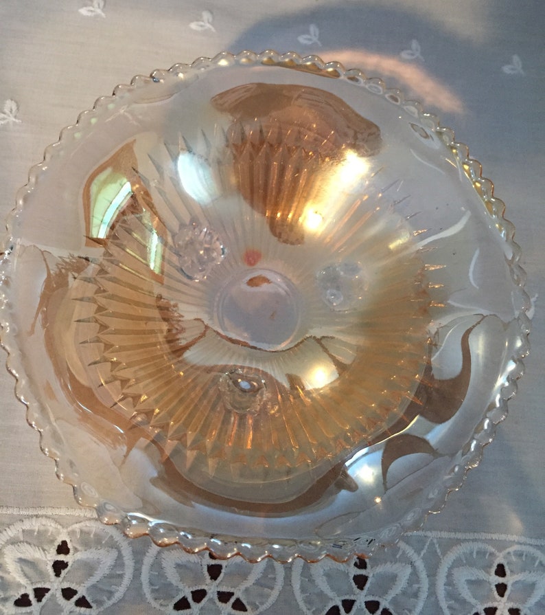 Vintage Gold Footed Carnival Glass Candy Dish Etsy