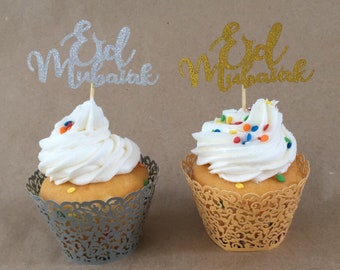 Silver Eid Mubarak cupcake toppers and wrap