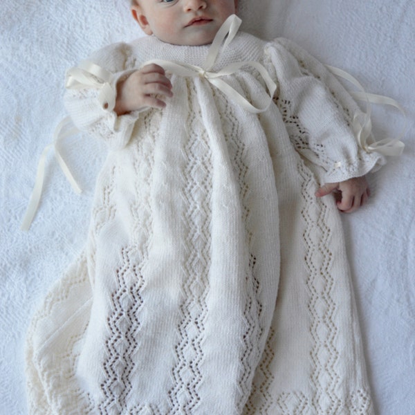 Christening Robe, Christening Gown, Baptism Gown, Hand Knitted, Vintage Style, Size 0 - 3 Months