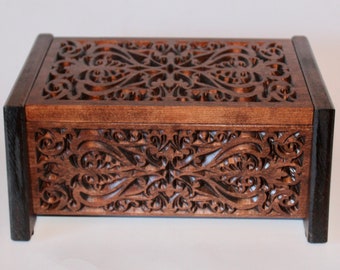 Wooden Urn For Human Ashes - Wooden Memorial Box Carved - Keepsake Cremation Urns - Cremation Boxes For Burial - Ornate Box