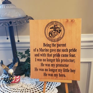 Parent Prayer for Marine Recruit Wood Plaque, USMC Gifts for Parents, Engraved Wooden Sign Poem for Military, Marine Corps Gifts