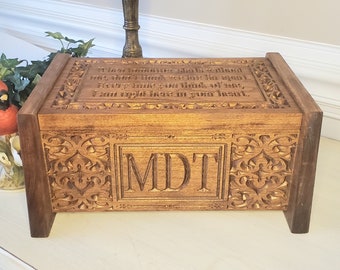 Cremation Urn for Human Ashes, Initial Carved Ornate Personalized Wood Box Urn, Handmade Wooden Urns