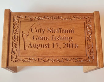 Gone Fishing Urn For Ashes, Fisherman Cremation Wooden Urn Box, Personalized Outdoorsman Keepsake Urn