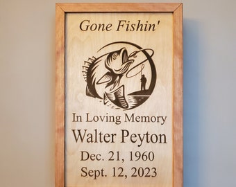 Gone Fishin Personalized  Wall Hanging Plaque Cremation Urn made of Wood, Creative and Unique Handcrafted Memorial Shadow Box Urn, Fisherman