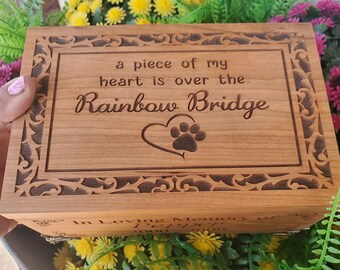 Personalized Handcrafted Wood Box Cremation Urn for Pets, A Piece of my Heart is Over the Rainbow Bridge, Dog Cremation Urn