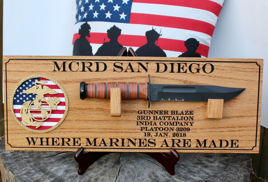USMC Ka Bar Knife Display Marine Corps Boot Camp Graduation Etsy