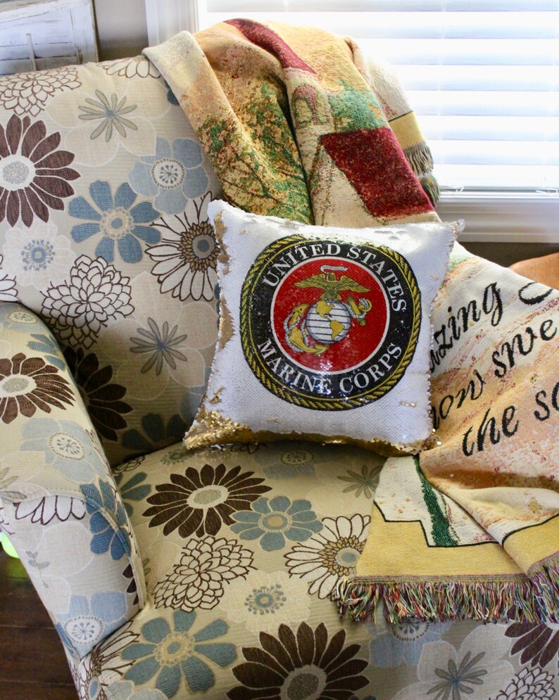 Marine Corps Sequin Pillow Cover Flip Pillow Decorative Etsy