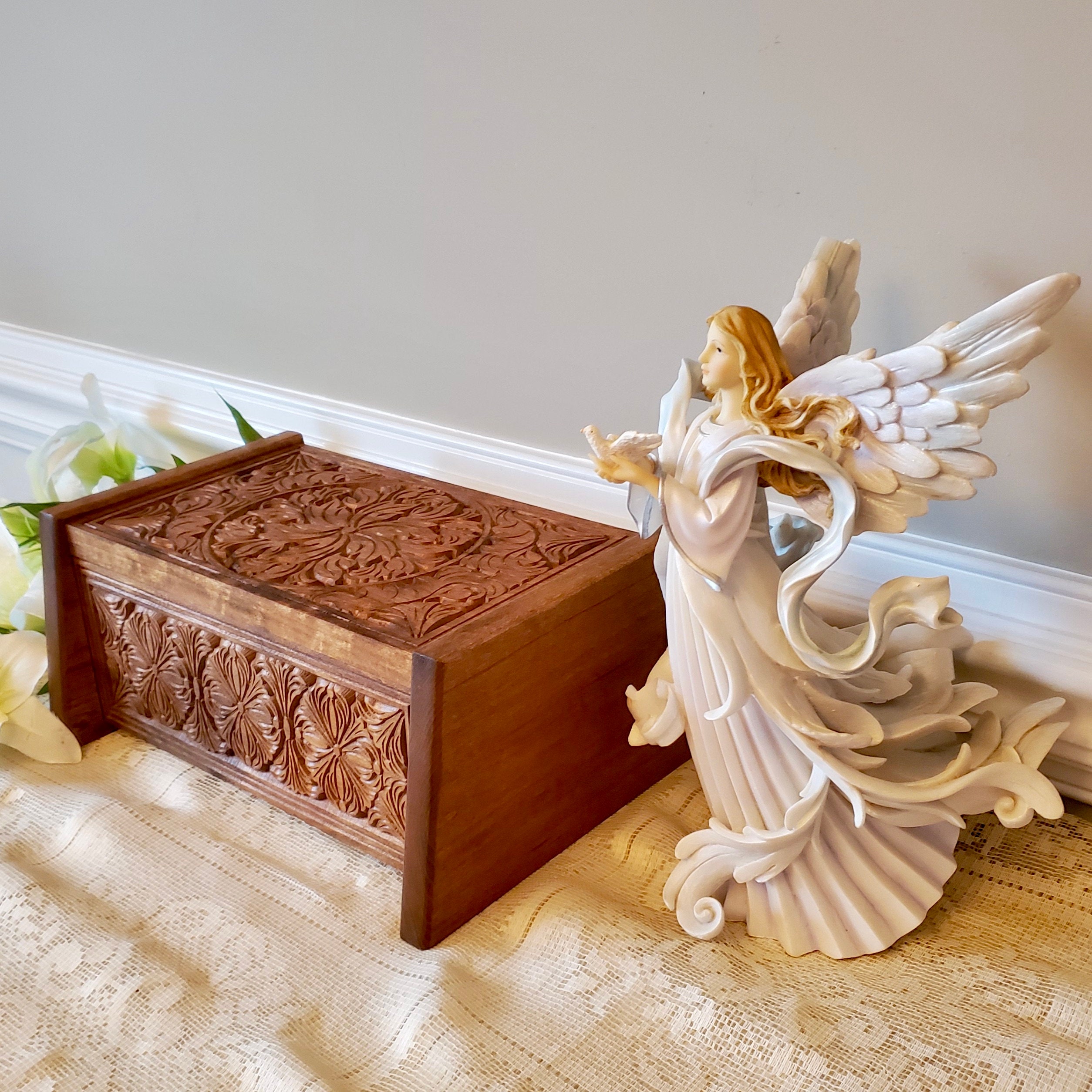 Wooden Urn for Human Ashes - Wooden Memorial Box Carved - Keepsake ...